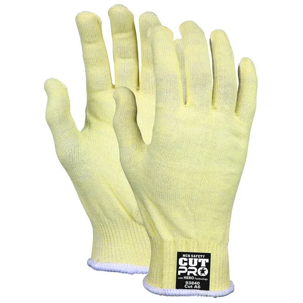 93840M MCR Safety Cut Resistant Gloves, Kevlar/Steel, Medium, Yellow, 13 ga THK