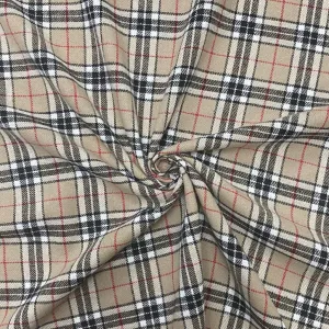Beige Checkered Design Brushed Cotton Fabric
