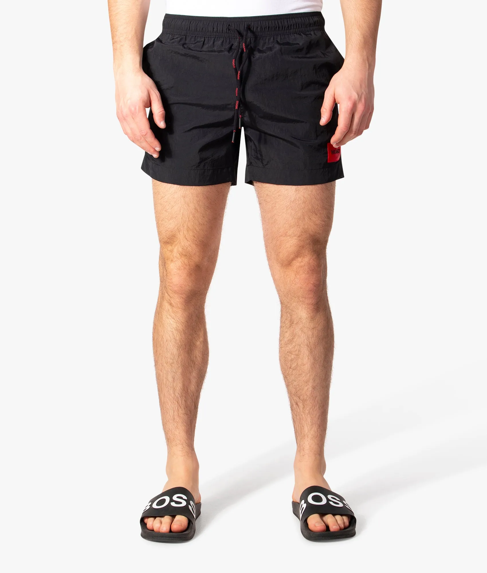 Dominica Quick-Drying Red Logo Label Swim Shorts