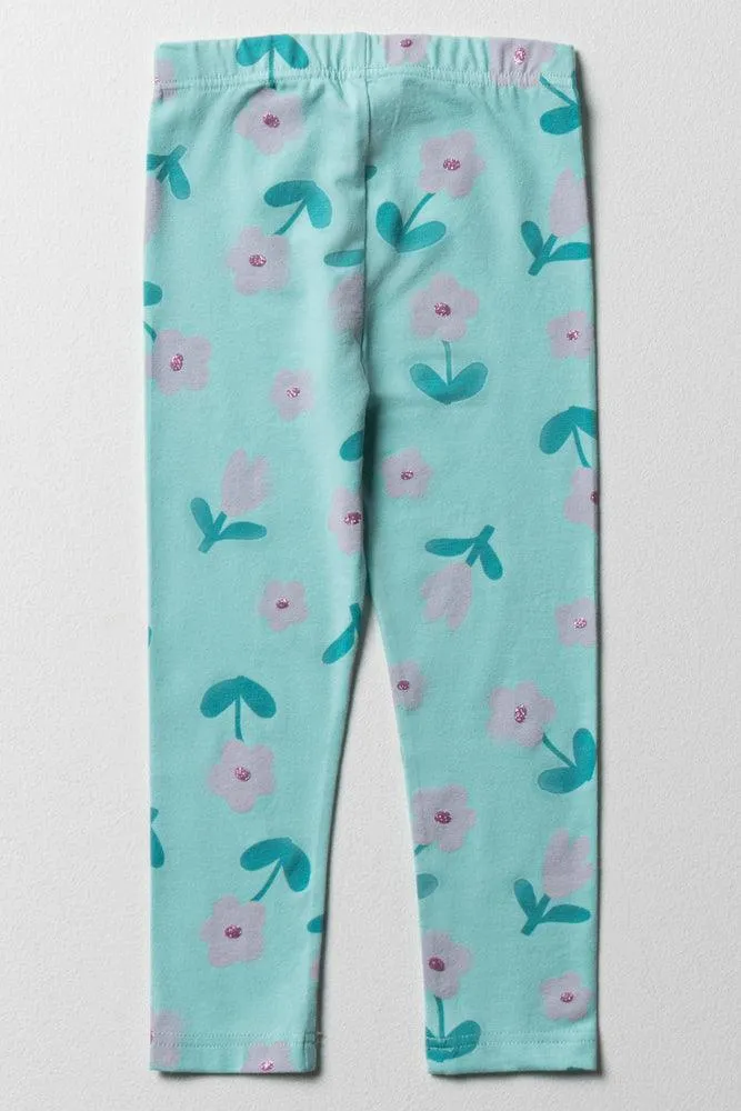 Floral Leggings Aqua