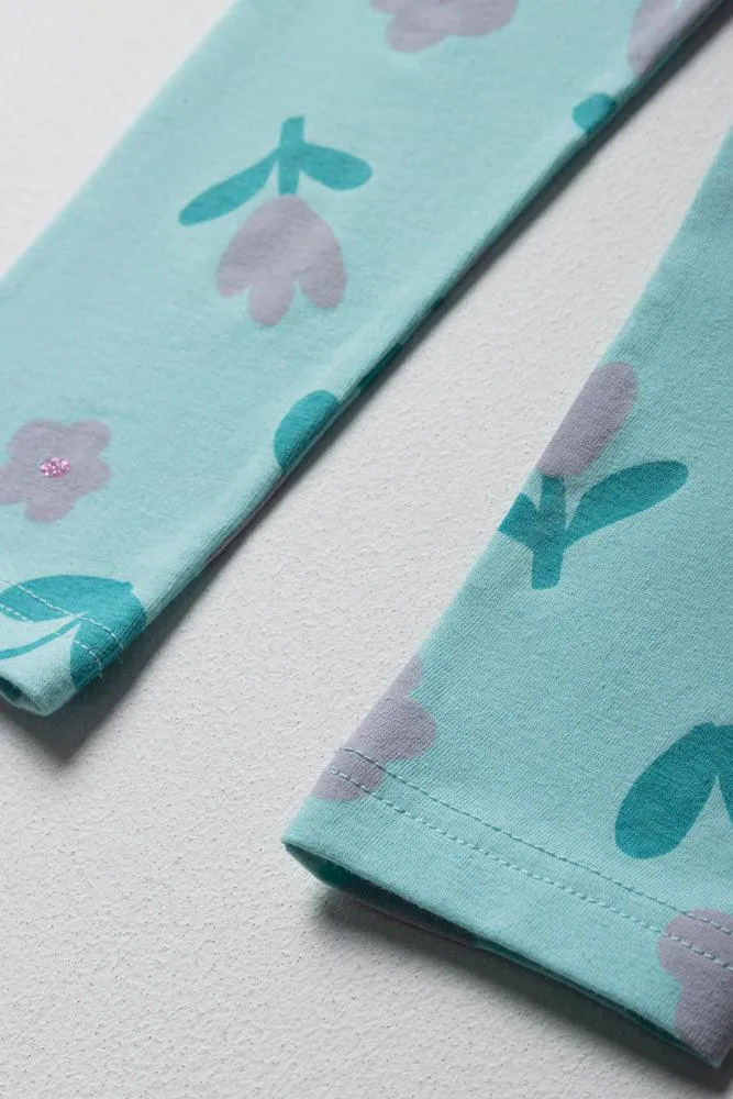 Floral Leggings Aqua