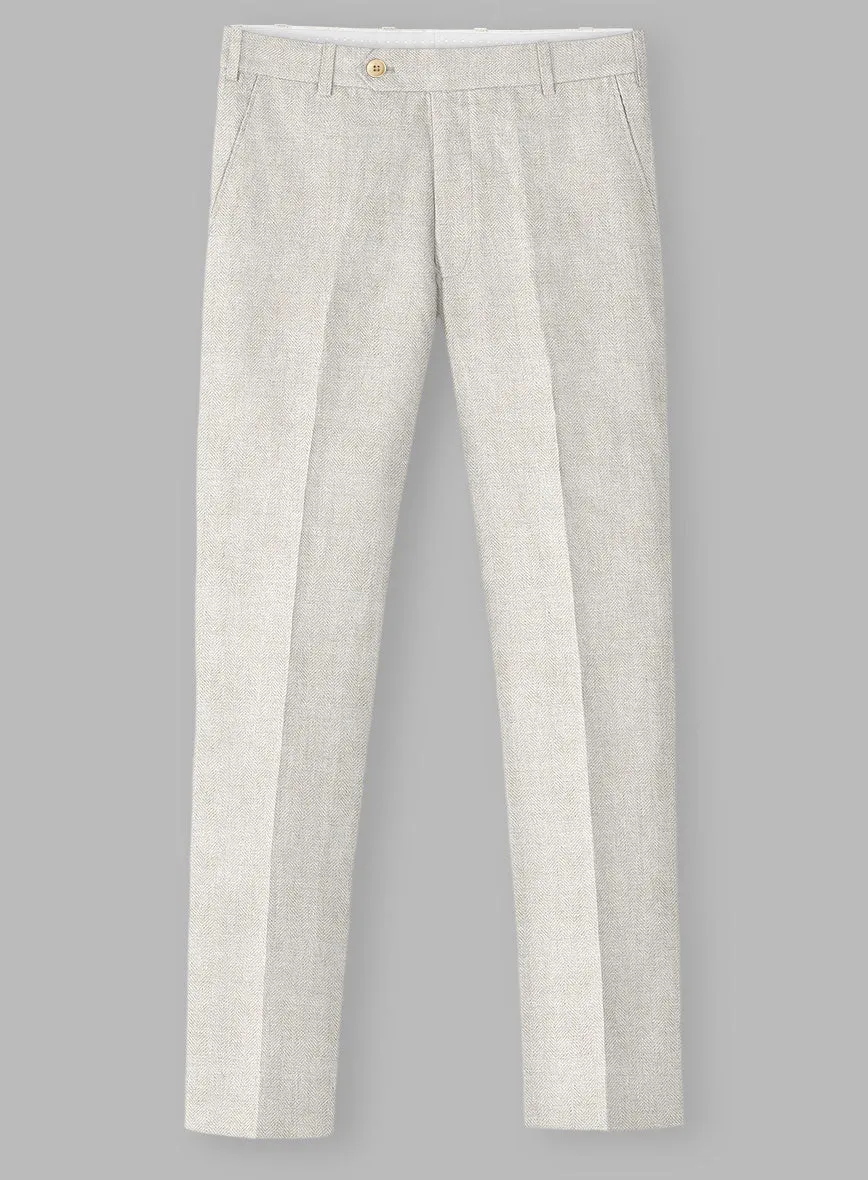 Italian Linen Herringbone Natural Beige Pants
