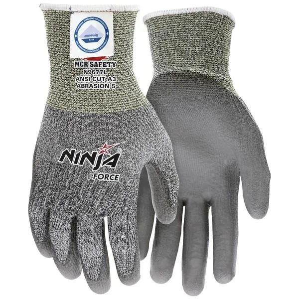 N9677L MCR Safety Ninja Cut Resistant Gloves, Dyneema, Large, Gray, 13 ga THK