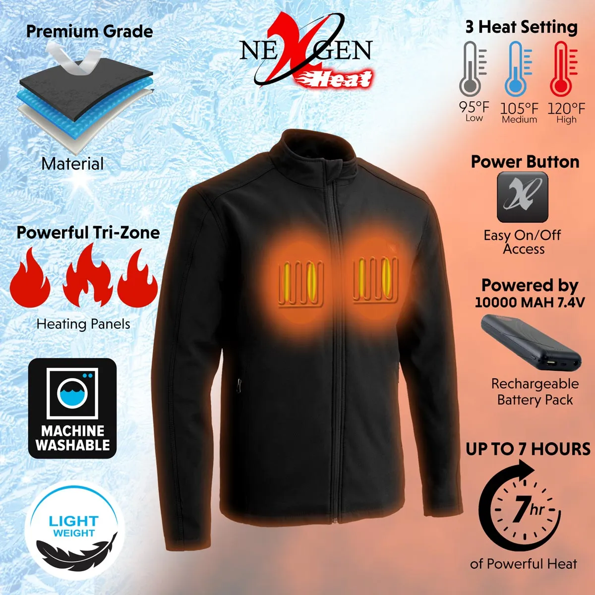Nexgen Heat MPM1762SET Men’s Soft Shell Heated Jacket - Black Standup