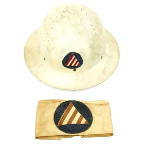 Original U.S. WWII Hoboken New Jersey Civil Defense Air Raid Warden Helmet and Armband
