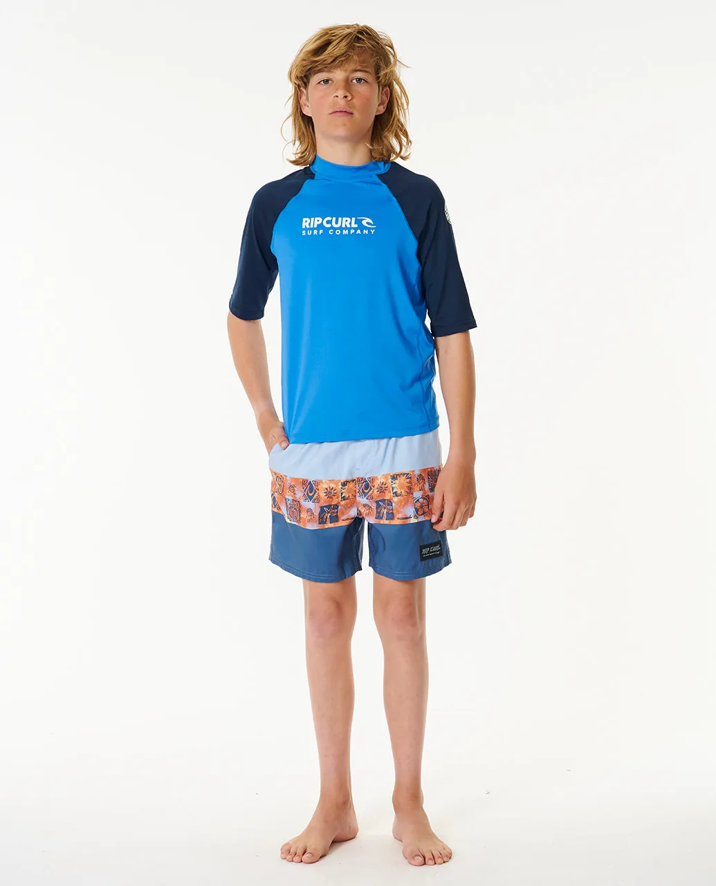 Rip Curl Kids Shock UPF 50 Short Sleeve Rash Vest - Blue Gum