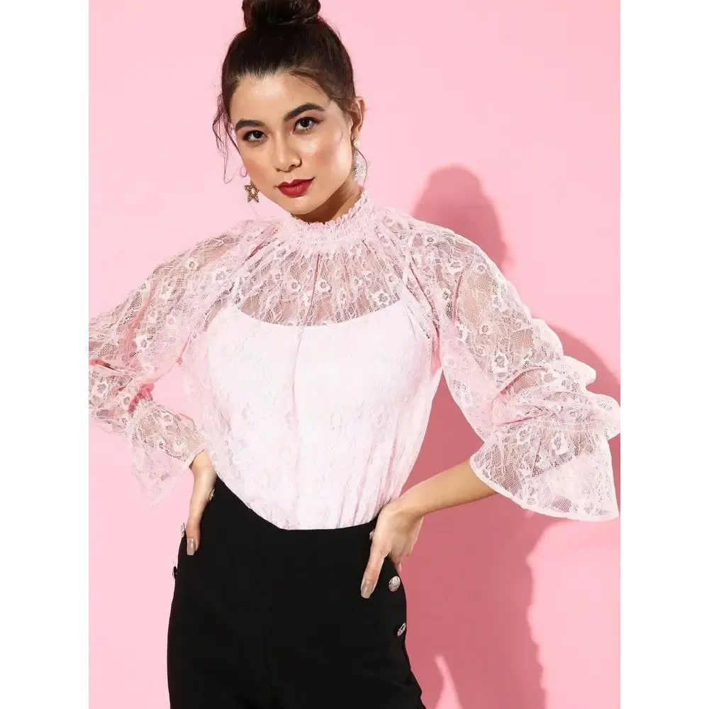 Style Quotient Women Peach Self Design Tops