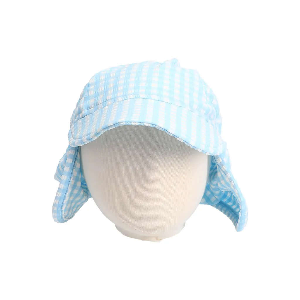 UPF 50  Swim Flap Hat Gingham Seersucker