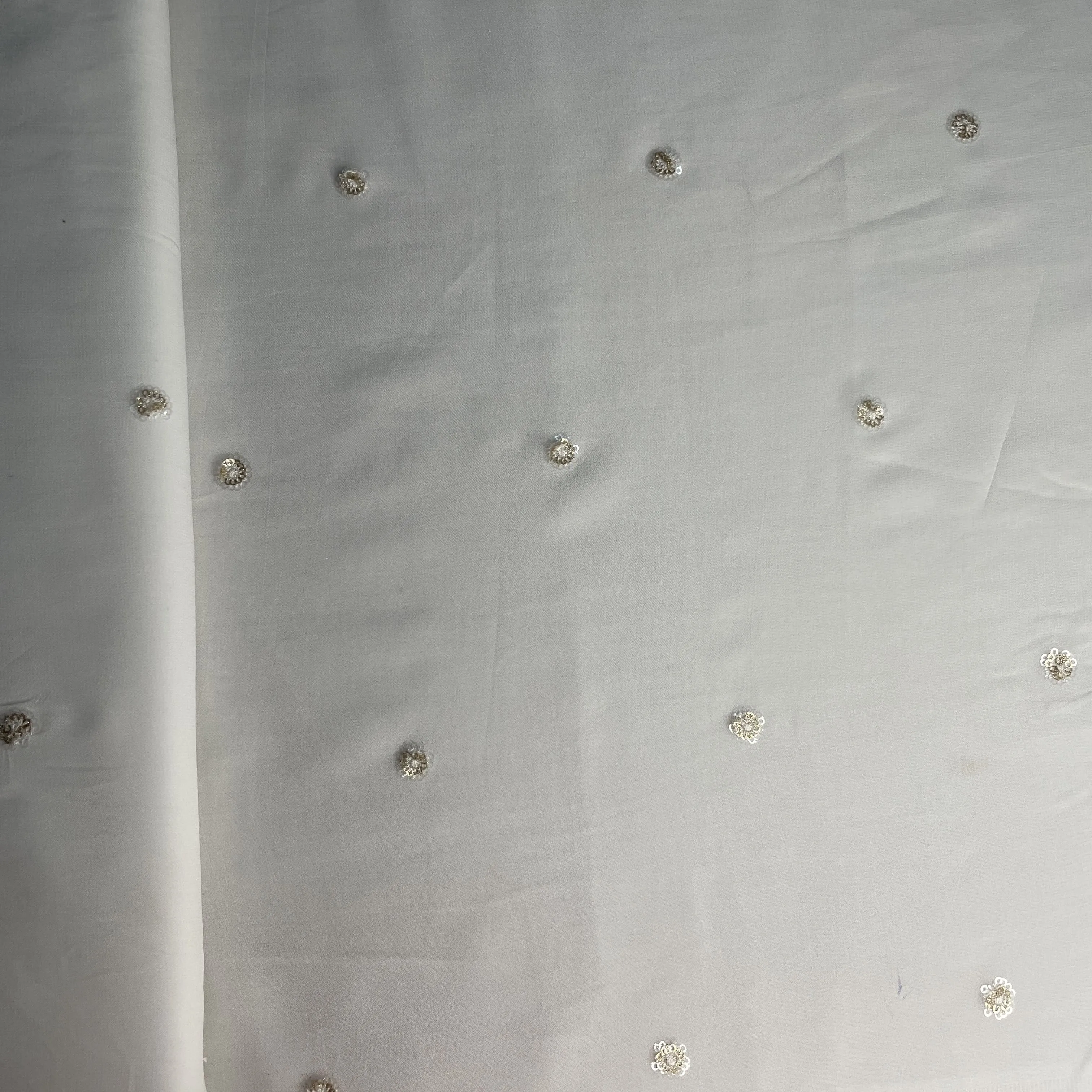 White Dyeable Mirror Embroidery Georgette Fabric 18790