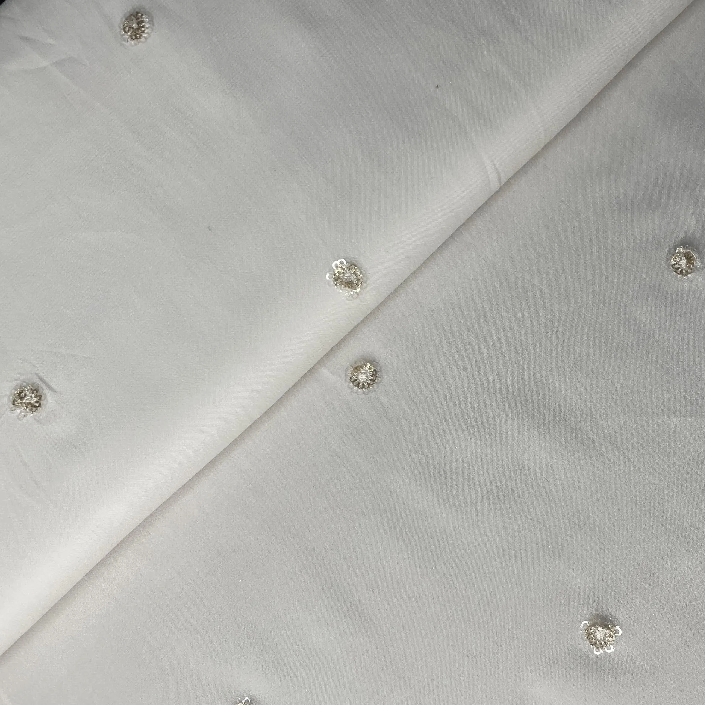 White Dyeable Mirror Embroidery Georgette Fabric 18790